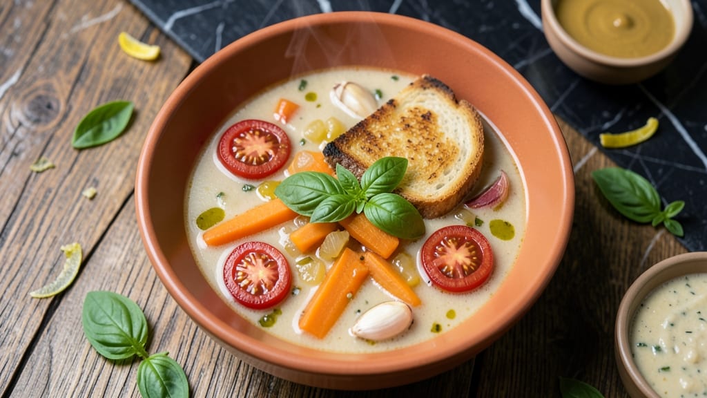 Atlanta Bread and Tomato Basil Soup Recipe: Crusty Croutons Float in Herbed Broth